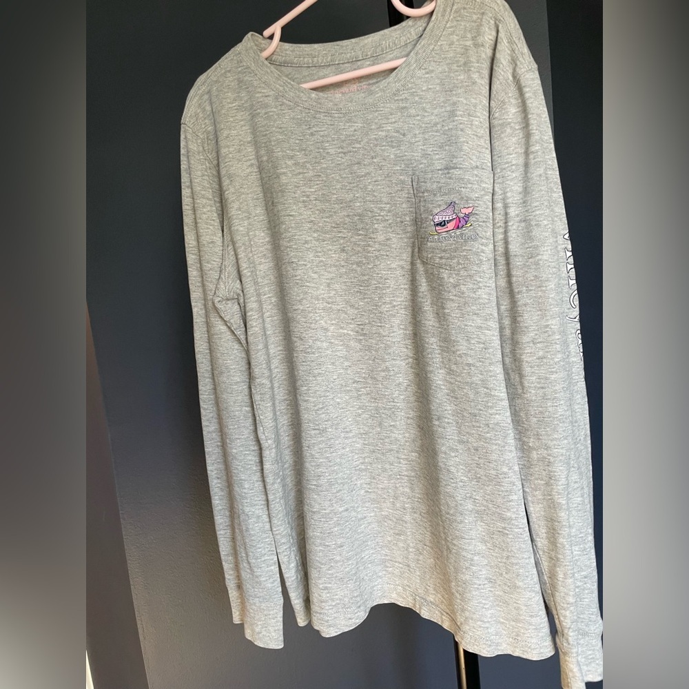 Vineyard Vines Long-Sleeve Heather Gray Tee, Pink Velvet Snowboard Whale